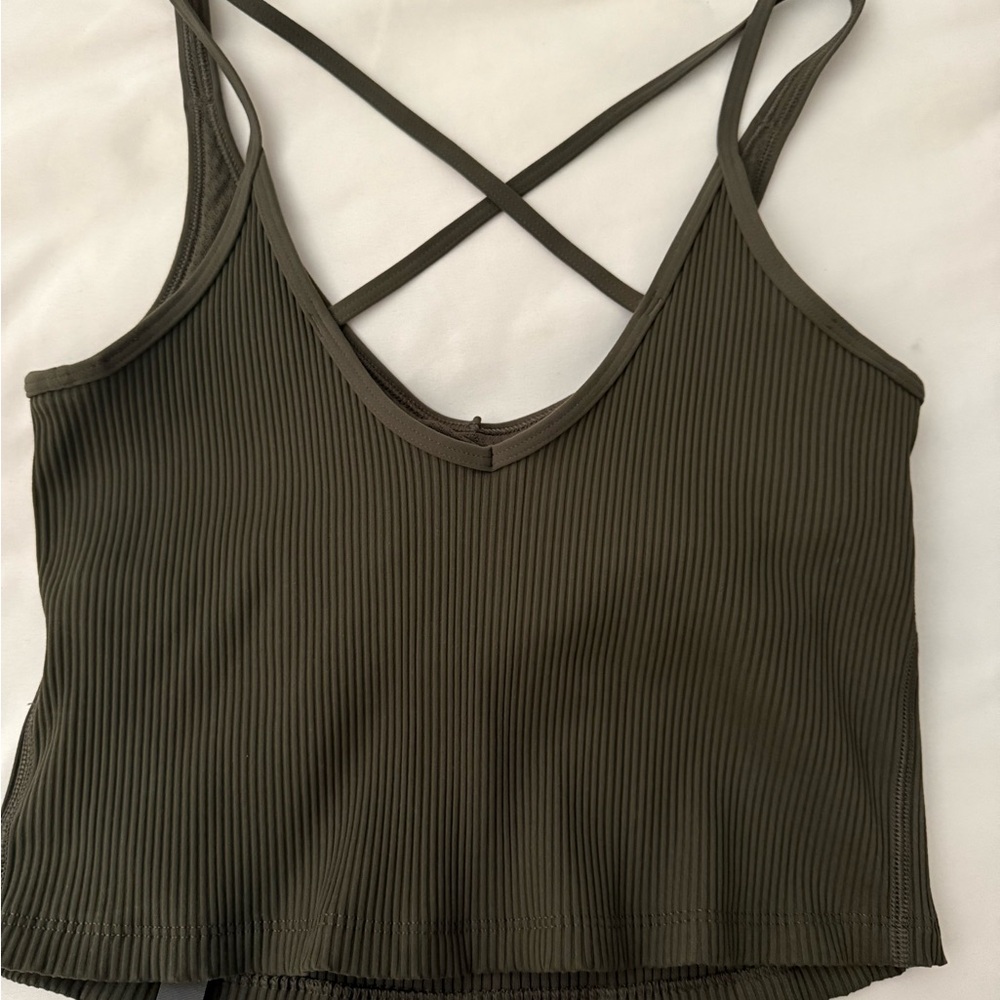 Vuori Olive Green Rib Crop Tank